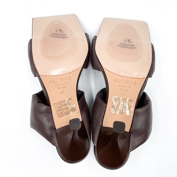 Alohas Twist Strap Sandals‎ Coffee Brown Leather Heels Square Toe Sz 37 / 6.5 - Picture 8 of 10